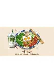 Hình ảnh Combo No 3: Mì trộn trứng luộc - xúc xích - Matcha/Cacao latte