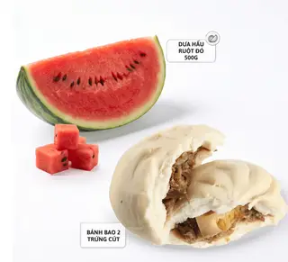 Hình ảnh Bánh bao 2 trứng cút + Dưa hấu ruột đỏ cắt sẵn