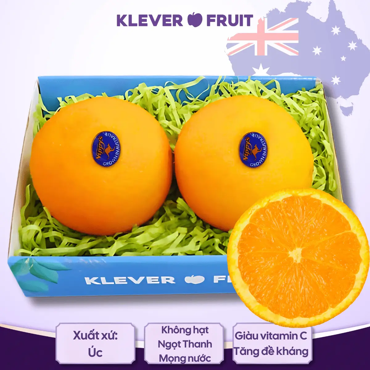 Hình ảnh Cam Navel Úc - Khay 02 quả - Australian Orange - Klever Fruit