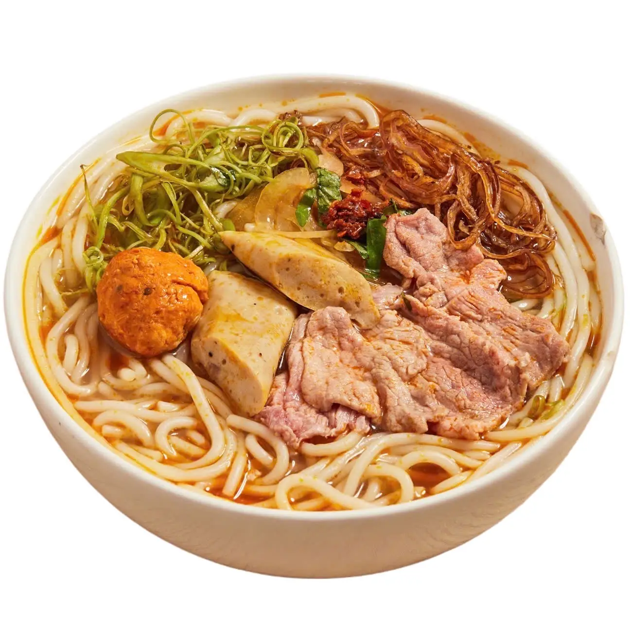 Hình ảnh Bún Bò Tái Chả (Thịt Tái + Chả Cua + Chả Huế)