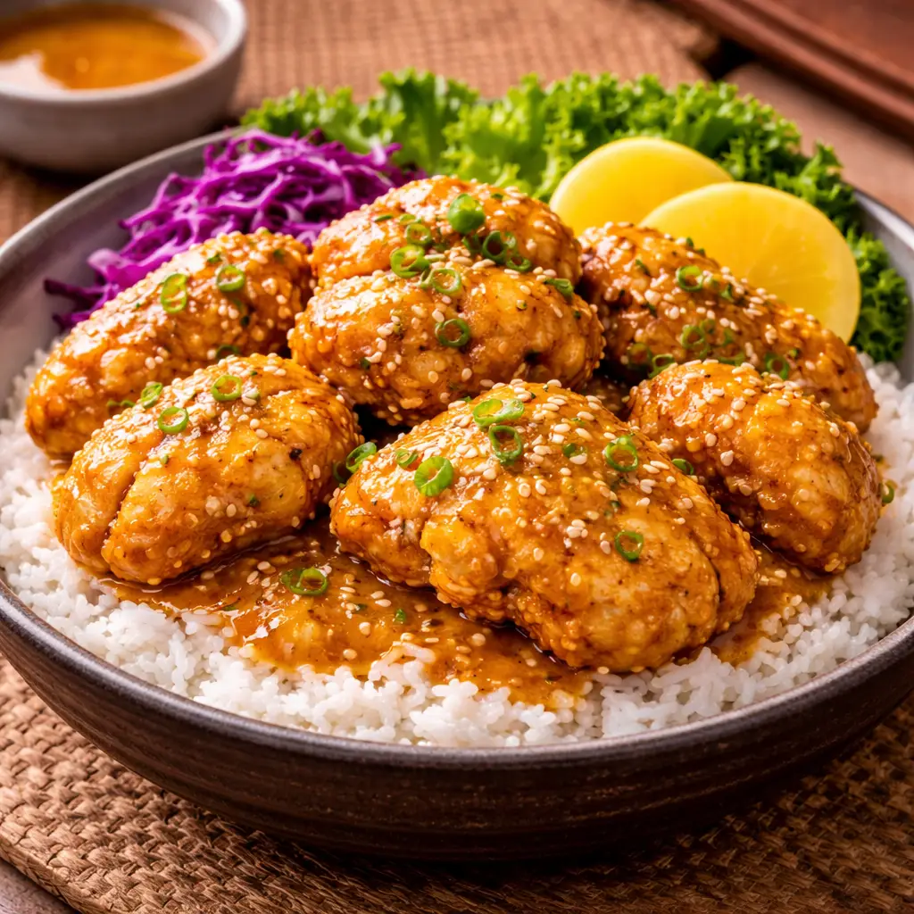 Hình ảnh Cơm gà karaage sốt mù tạt mật ong | ハニーマスタード唐揚げ丼