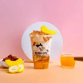 Hình ảnh Trà đào dầm sữa đầy đủ 700ml