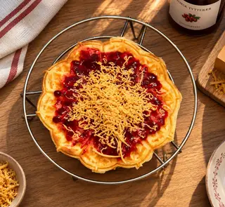 Hình ảnh Bánh waffle Na Uy với mứt nam việt quất Na Uy và Phô mai nâu 