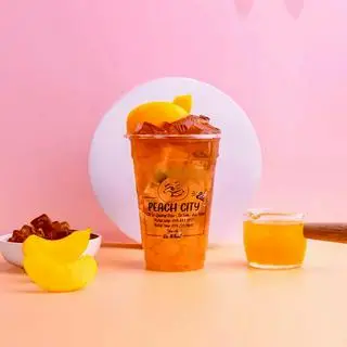 Hình ảnh Trà đào dầm sữa chuối đầy đủ 700ml