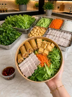 Hình ảnh Bún nước tương thịt & chả giò & đậu hũ 