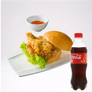 Hình ảnh Hamburger Gà Rút Xương Chiên Xù + Coca Cola Chai