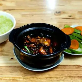 Hình ảnh Combo 1 phần cháo  - lá dứa  - mè đen - 3 ếch to - 1 rau củ hấp