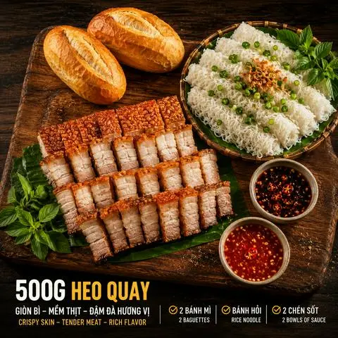 Hình ảnh Heo Quay Da Giòn 500g + Tặng 2 Bánh Mì + 1 Bánh Hỏi