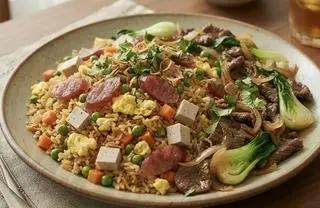 Hình ảnh Cơm dương châu bò xào cải