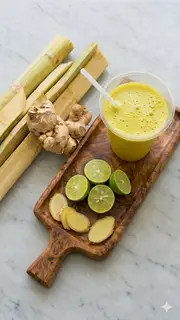 Hình ảnh Mía ép với chanh, gừng (sugar cane mixed with lime, ginger)