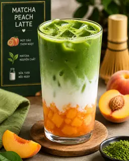 Hình ảnh matcha latte mứt đào