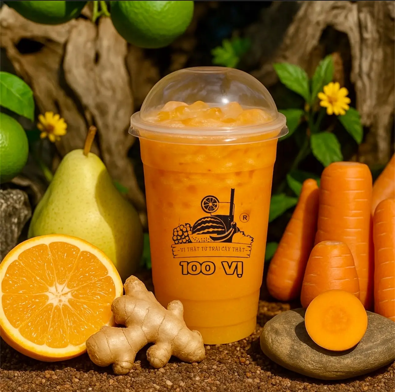 Hình ảnh Cam cà rốt gừng lê detox