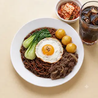 Hình ảnh Mì Tương  Đen Trứng Cá Viên Ba Chỉ Bò