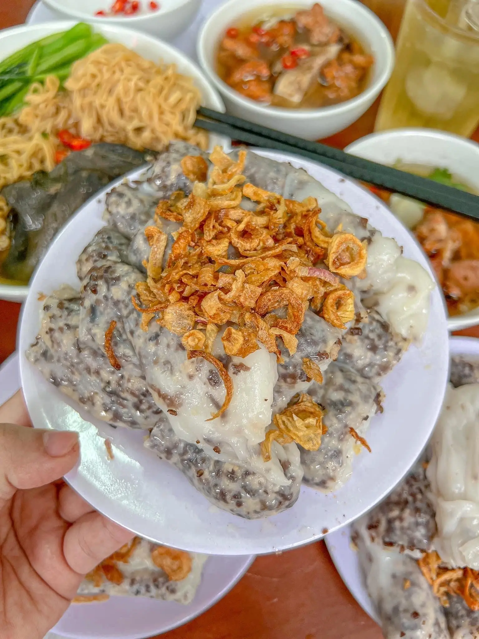 Hình ảnh bánh cuốn chả thịt nướng miếng