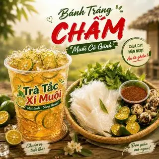 Hình ảnh Combo Bánh Tráng Chấm Muối Cô Gánh+ Trà tắc Xí Muội 700ml