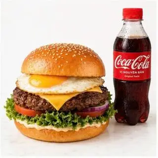 Hình ảnh Combo Ăn No – Burger Bò Trứng + Coca