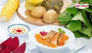 Hình ảnh Cháo Cá Hồi Sốt Gấc