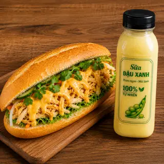 Hình ảnh Combo Bánh Mì Gà Xé Sốt Phô Mai + Sữa Đậu Xanh