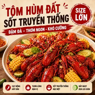 Hình ảnh Size Lớn - Tôm Hùm Đất Sốt Truyền Thống Cay - Bắp Dưa Leo