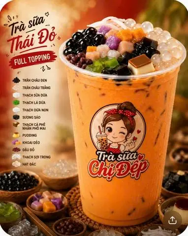 Hình ảnh Trà sữa Thái Đỏ full topping 