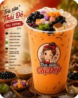 Hình ảnh Trà sữa Thái Đỏ full topping 