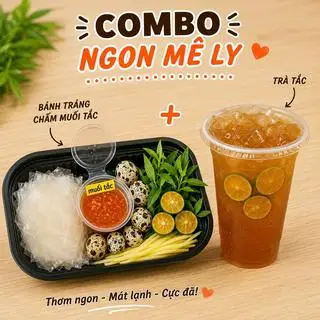Hình ảnh combo bánh tráng chấm muối tắc 4 trứng cút và 1 ly trà tắc 