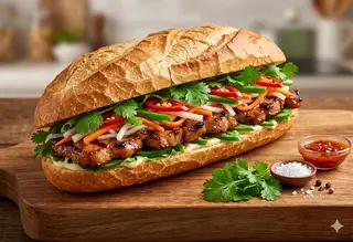 Hình ảnh 2 bánh mỳ thịt xiên nướng 