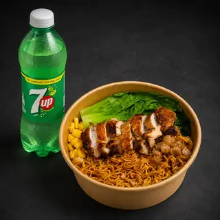 Hình ảnh Mì trộn thịt nướng tóp mỡ + 7up