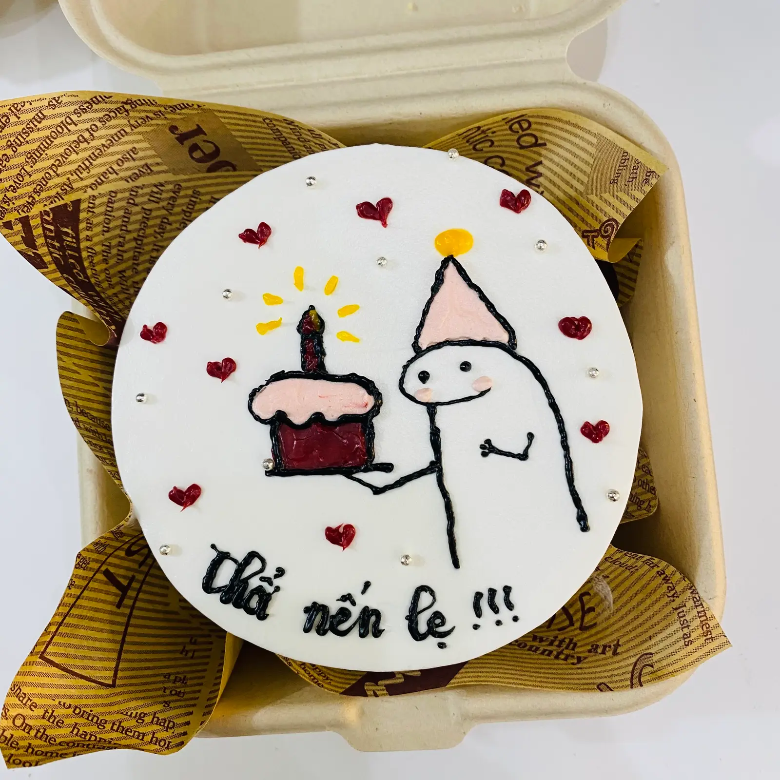 Hình ảnh Bánh sinh nhật bento mini - vẽ người bê bánh sinh nhật