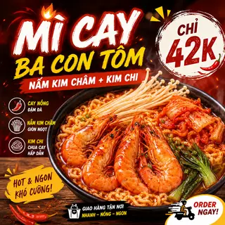 Hình ảnh Mỳ cay (ba con tôm) + kim chi + nấm kim châm