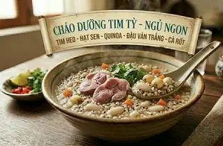 Hình ảnh Cháo dưỡng tim tỳ - tim heo + hạt sen + quinoa + đậu ván + cà rốt