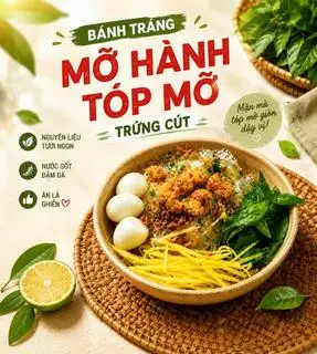 Hình ảnh Bánh Tráng Trộn Mỡ Hành Tóp Mỡ Trứng Cút