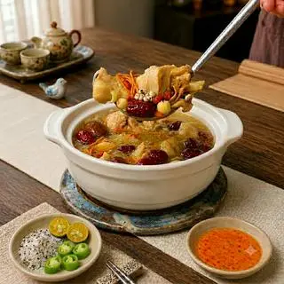 Hình ảnh Gà hầm nấm quý (không có mùi thuốc bắc)