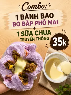 Hình ảnh Combo 1 bánh bao bò bắp phô mai + 1 sữa chua truyền thống