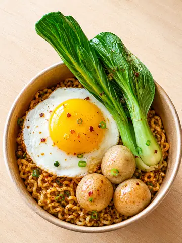 Hình ảnh Mì trộn cá viên - trứng