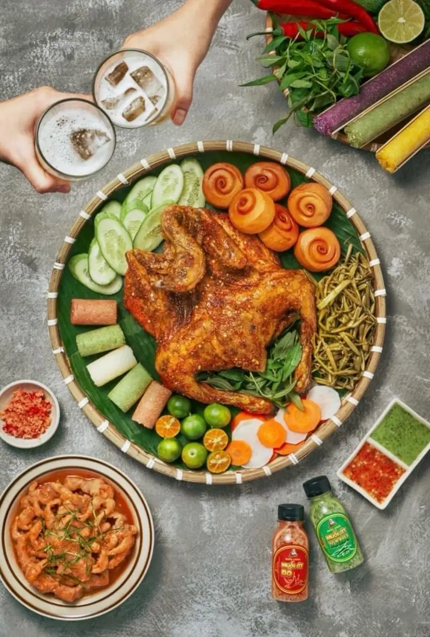 Hình ảnh Gà quay bánh bao ( 10 bánh bao) - hộp rau dưa nước chấm 2 vị