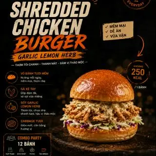 Hình ảnh Bánh mì Burger gà xé thơm sốt chanh tỏi - Chicken garlic Lemon Herb