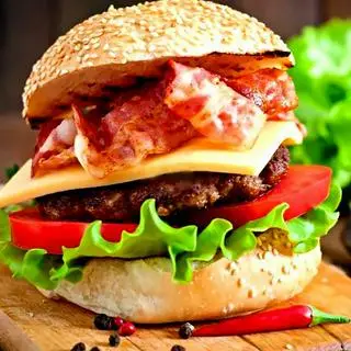 Hình ảnh Burger bò kẹp thịt xông khói