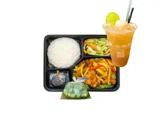 Hình ảnh Combo siêu tiết kiệm: cơm sườn non rim hành + canh + trà trái cây