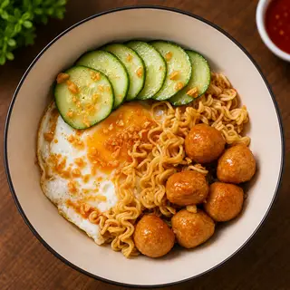 Hình ảnh Mì Sốt Chua Cay Cá Viên Trứng 