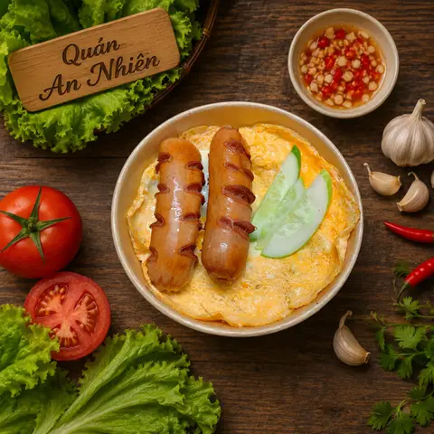 Hình ảnh Cơm xúc xích thịt bằm phủ trứng