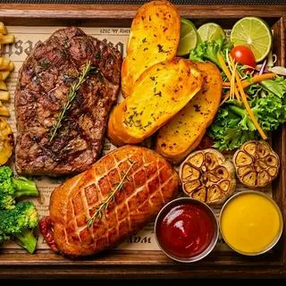 Hình ảnh SET BÒ AUKOBE+LƯỜN NGỖNG SỐT BBQ VÀ PHÔ 