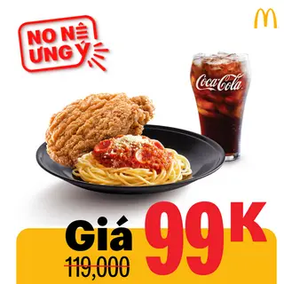 Hình ảnh Phần Ăn Mì Ý Kèm Gà Rán và Nước cỡ Lớn