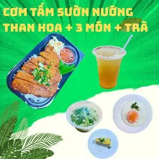 Hình ảnh Cơm Tấm Sườn Nướng Than Hoa + 3 Món + Trà Tắc