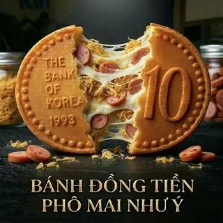 Hình ảnh Bánh đồng tiền phô mai + xúc xích + chà bông gà cay