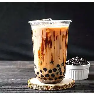 Hình ảnh Trà sữa trân châu đường đen - bánh flan - size L