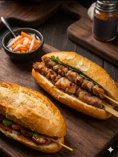 Hình ảnh Bánh Mì 2 Thịt Nướng Than Hồng