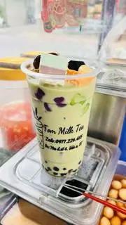 Hình ảnh trà sữa thái xanh full topping