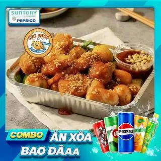 Hình ảnh Combo Cá Viên Chiên Sốt Sa Tế Phần Nhỏ + 1 Chai Nước Tự Chọn 