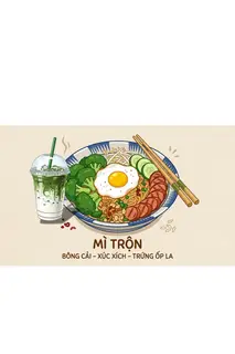 Hình ảnh Combo No 4: Mì trộn ốp la - xúc xích - Matcha/Cacao latte